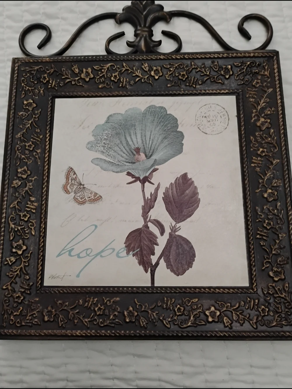 Ornate Floral Wall Art - Blue and Brown Picture Frame
